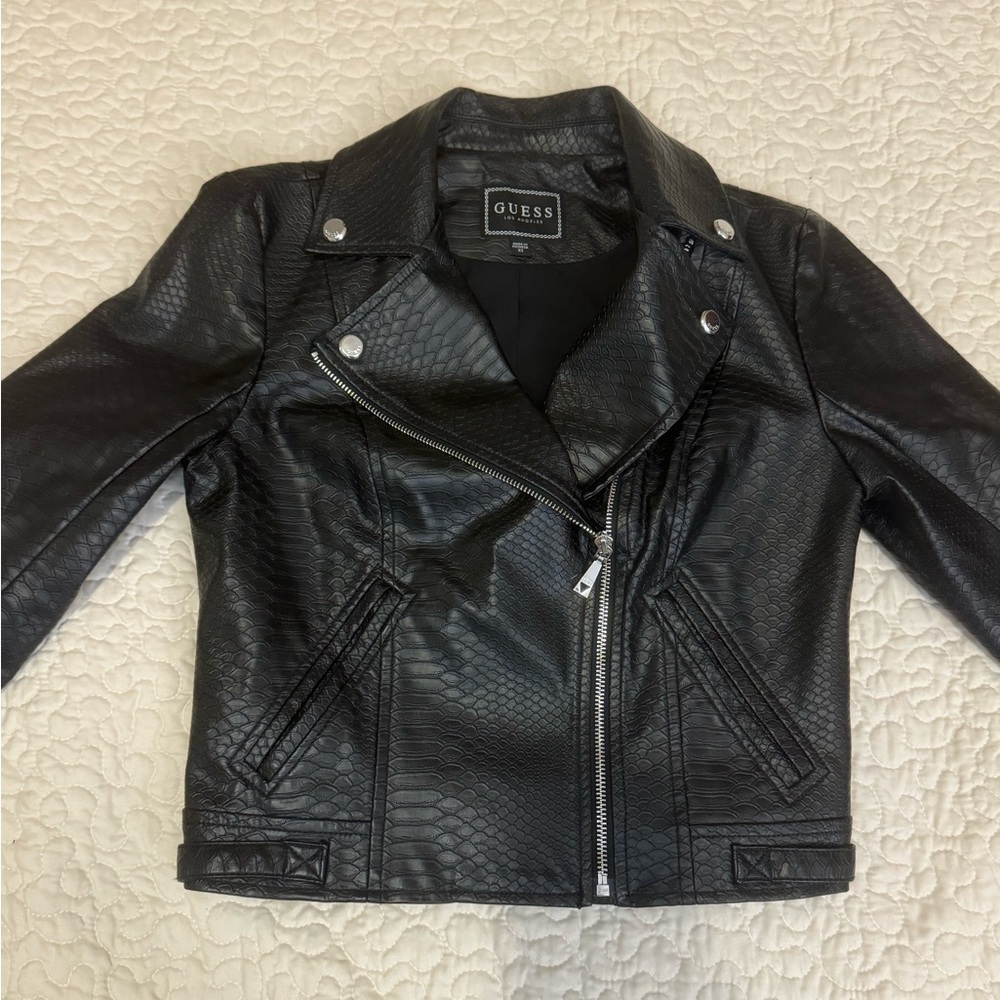 Women's Cropped Moto Long-Sleeve Zipper Jacket Pleather